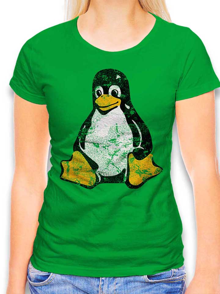 Linux Pinguin Vintage Womens T-Shirt green L