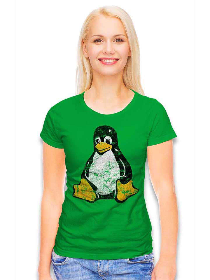 linux-pinguin-vintage-damen-t-shirt gruen 2