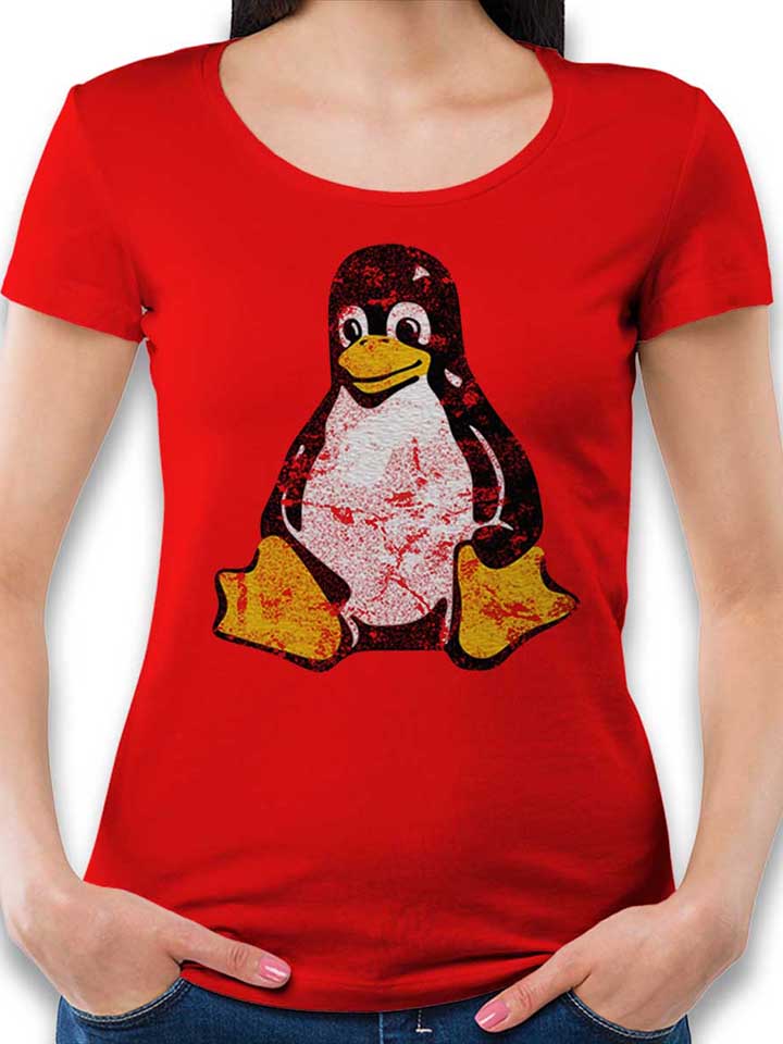 Linux Pinguin Vintage Damen T-Shirt rot L