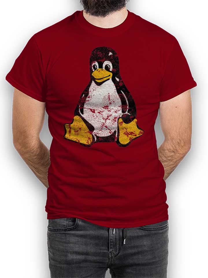 Linux Pinguin Vintage Camiseta burdeos L