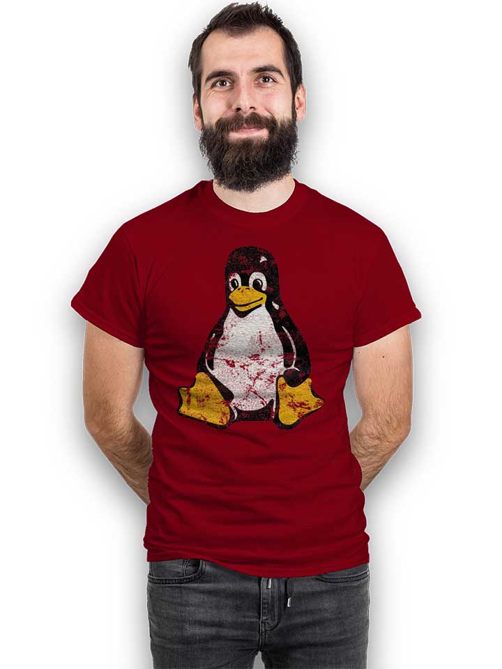 linux-pinguin-vintage-t-shirt bordeaux 2