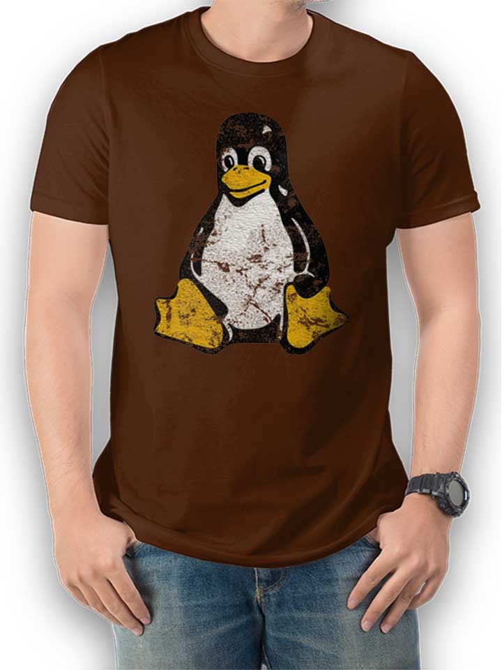 Linux Pinguin Vintage Camiseta marrn L