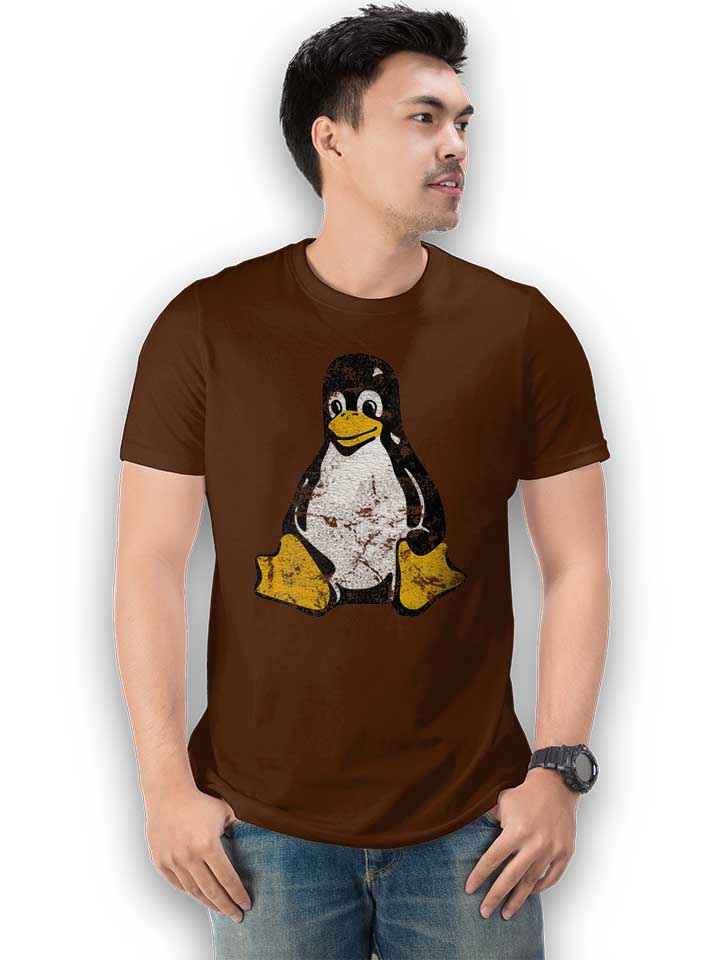 linux-pinguin-vintage-t-shirt braun 2