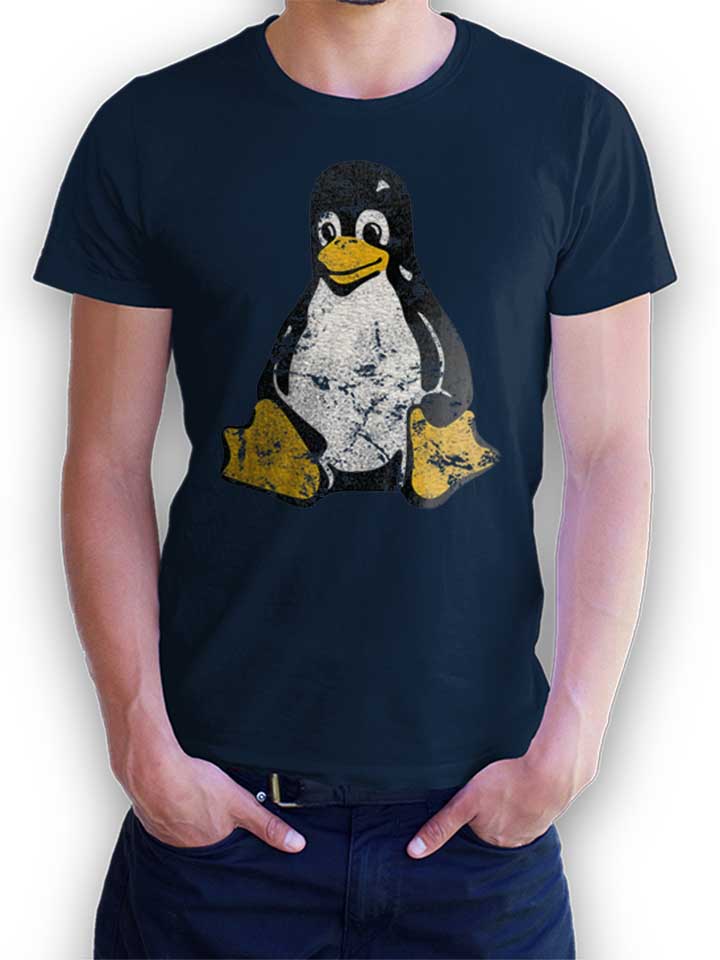Linux Pinguin Vintage T-Shirt blu-oltemare L