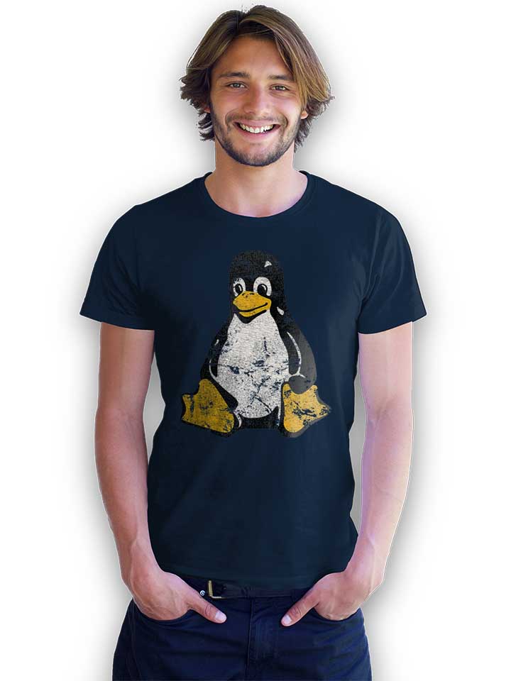 linux-pinguin-vintage-t-shirt dunkelblau 2
