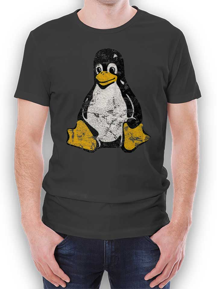 Linux Pinguin Vintage T-Shirt dunkelgrau L