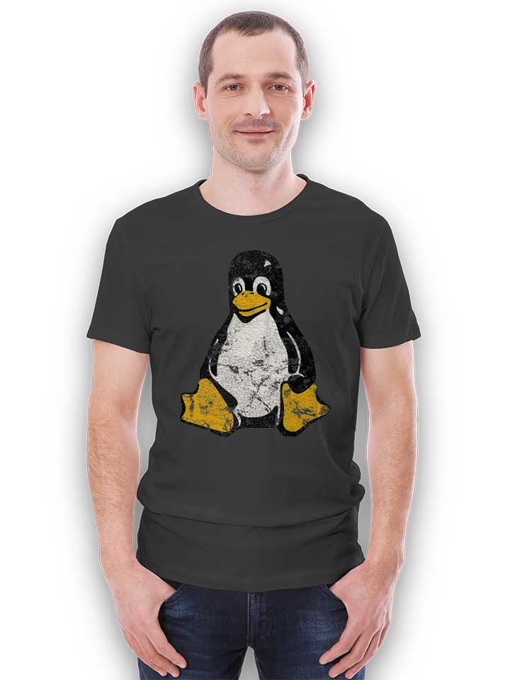 linux-pinguin-vintage-t-shirt dunkelgrau 2