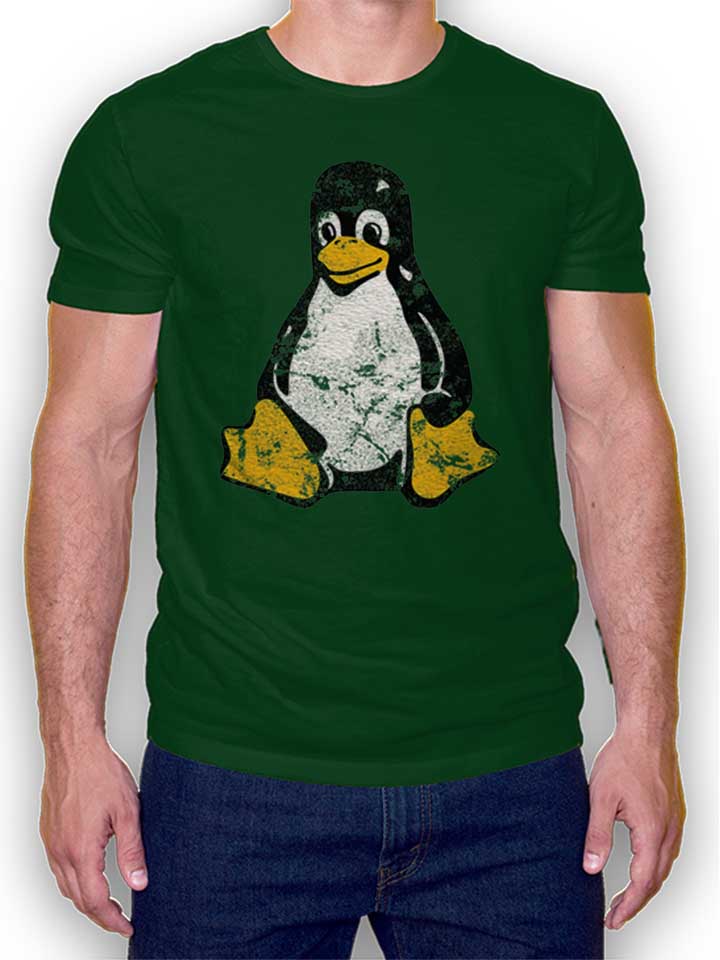 Linux Pinguin Vintage T-Shirt dunkelgruen L