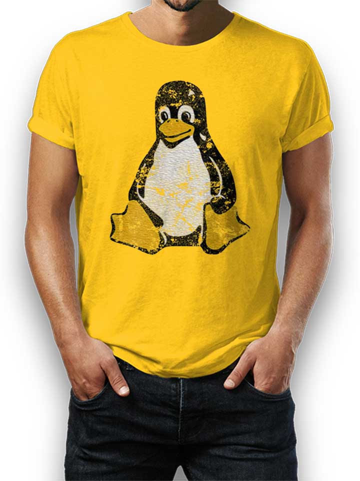 Linux Pinguin Vintage T-Shirt gelb L
