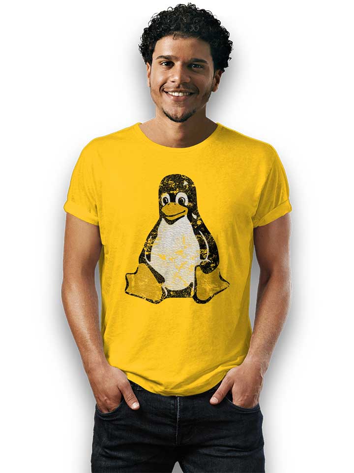 linux-pinguin-vintage-t-shirt gelb 2
