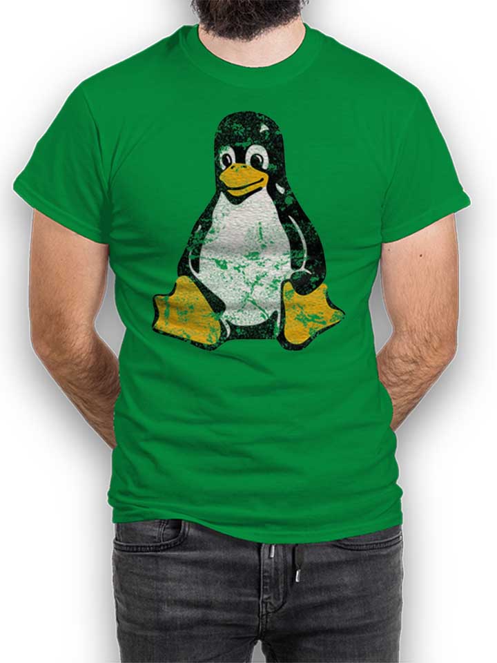 Linux Pinguin Vintage T-Shirt gruen L