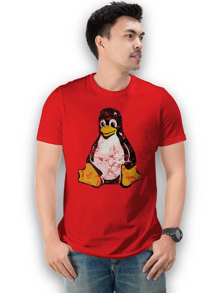 linux-pinguin-vintage-t-shirt rot 2