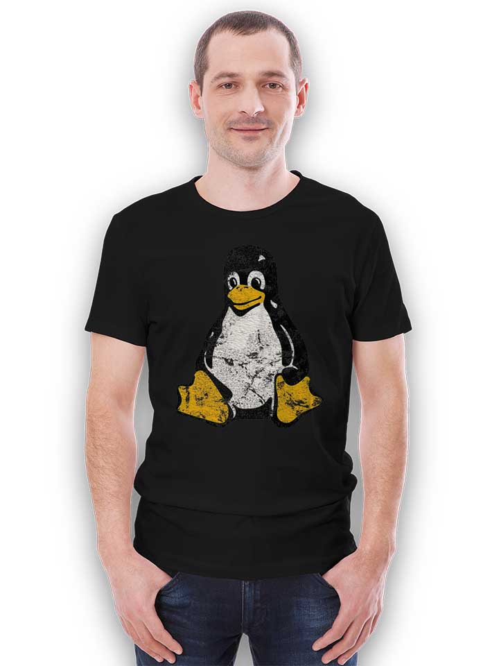 linux-pinguin-vintage-t-shirt schwarz 2