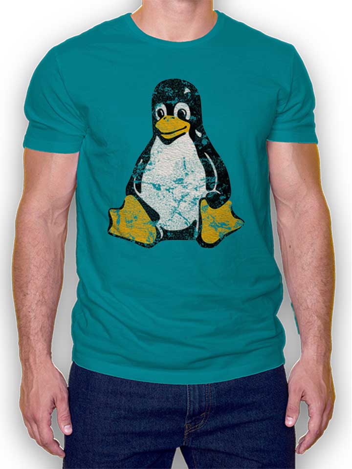 Linux Pinguin Vintage T-Shirt tuerkis L