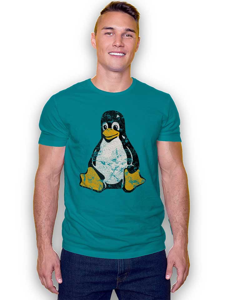 linux-pinguin-vintage-t-shirt tuerkis 2