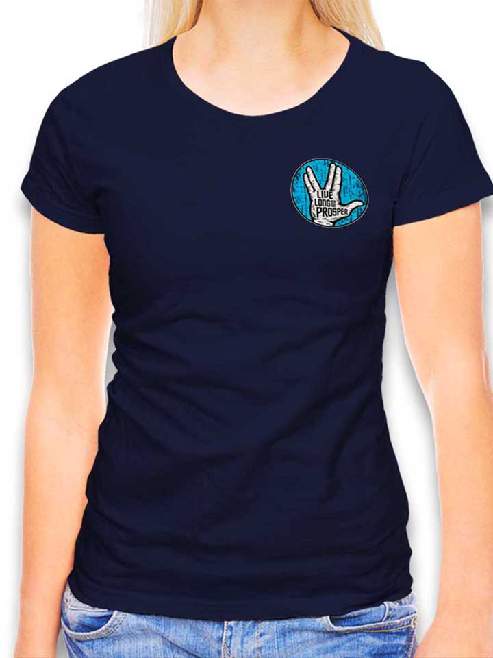 Live Long And Prosper Chest Print Damen T-Shirt dunkelblau L