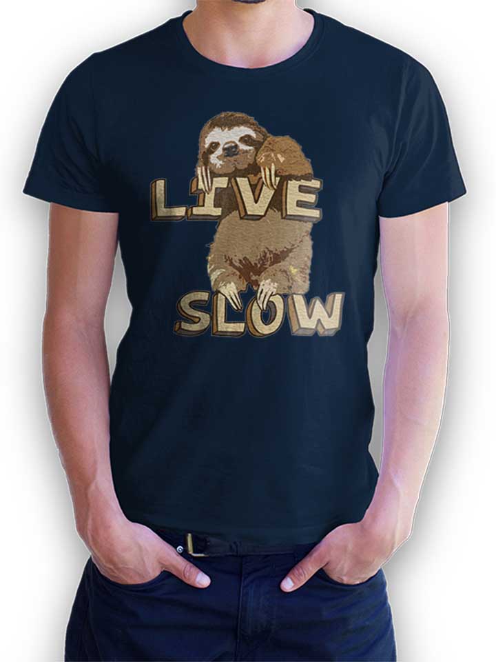 Live Slow Sloth T-Shirt bleu-marine L