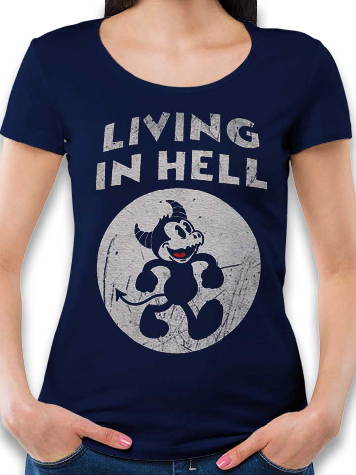 Living In Hell Damen T-Shirt dunkelblau L
