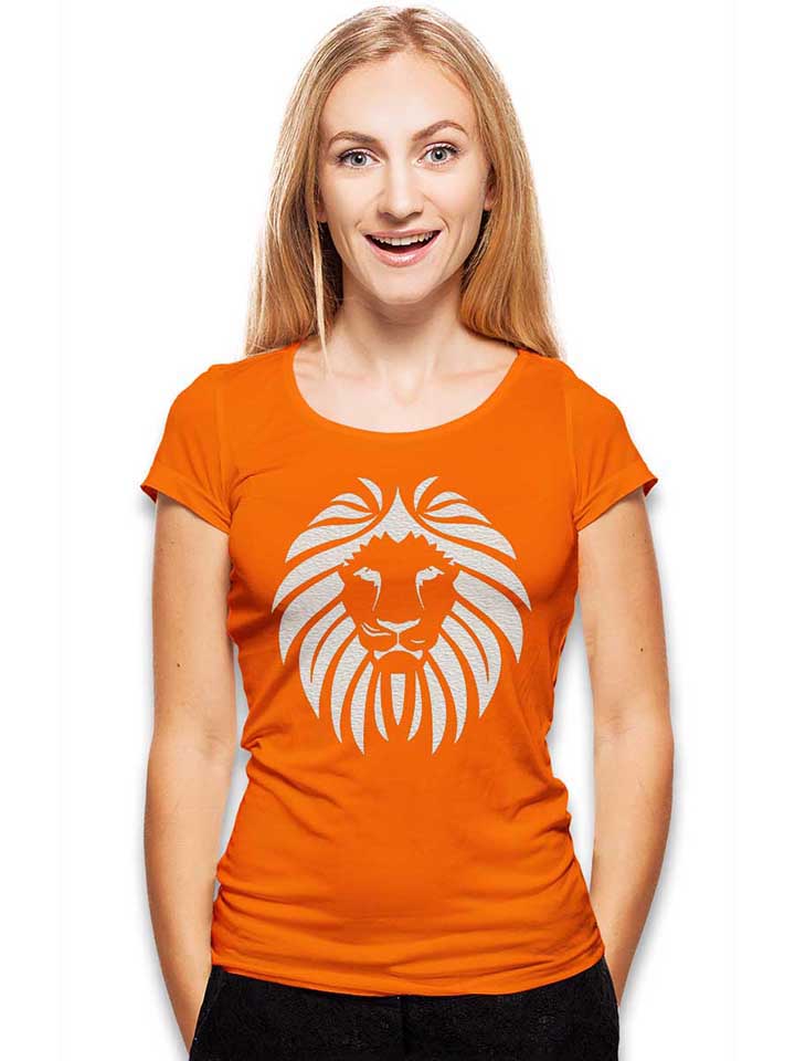 loewen-kopf-weiss-damen-t-shirt orange 2