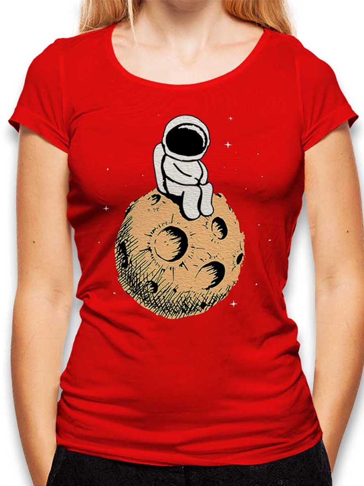Lonely Astronaut Moon Damen T-Shirt rot L