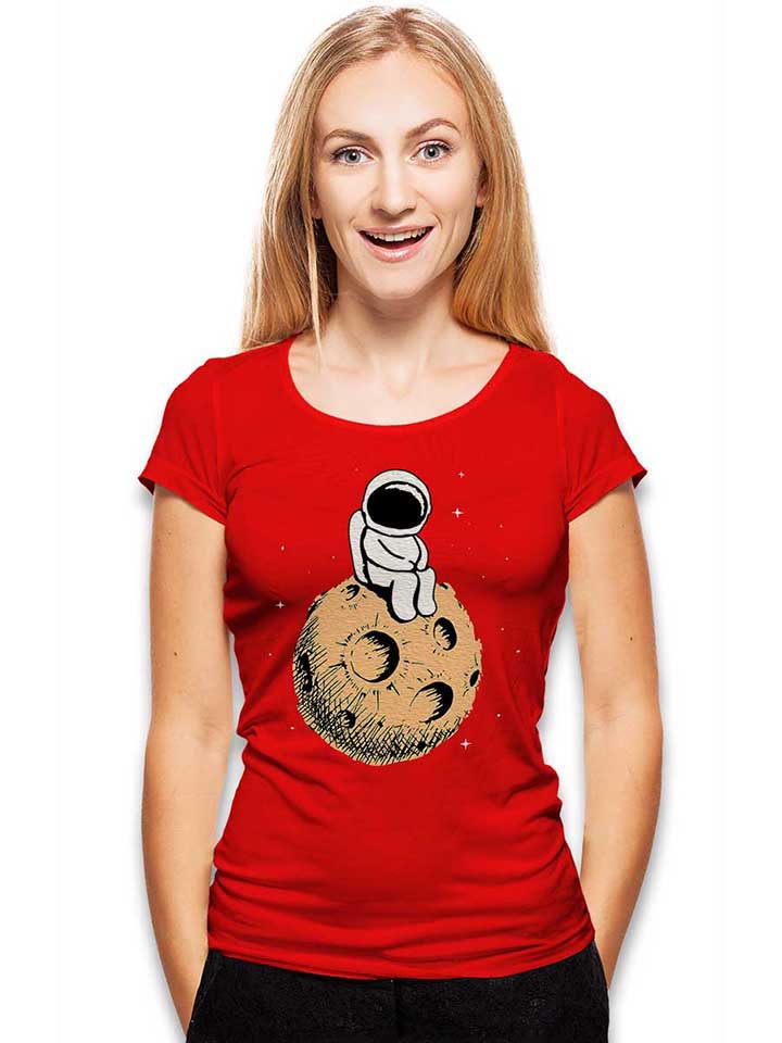 lonely-astronaut-moon-damen-t-shirt rot 2