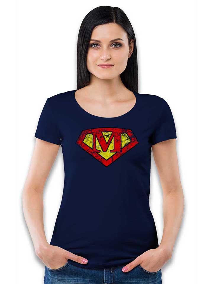 m-buchstabe-logo-vintage-damen-t-shirt dunkelblau 2