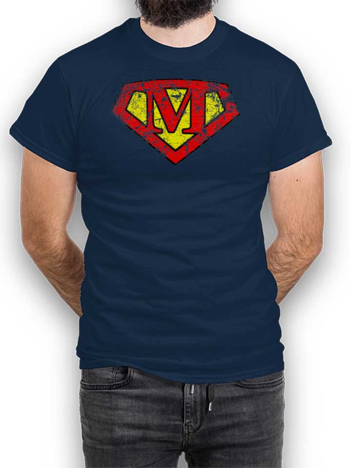 M Buchstabe Logo Vintage T-Shirt dunkelblau L
