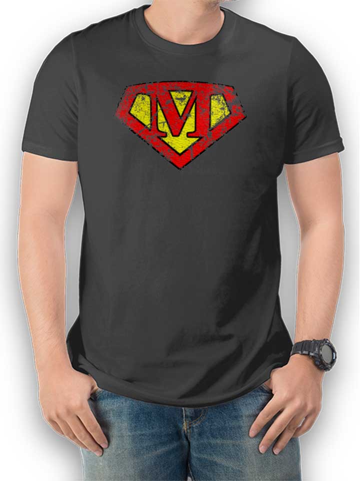 M Buchstabe Logo Vintage T-Shirt dunkelgrau L
