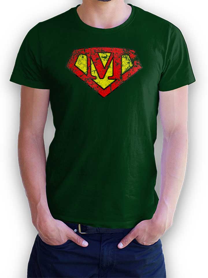 M Buchstabe Logo Vintage T-Shirt dunkelgruen L