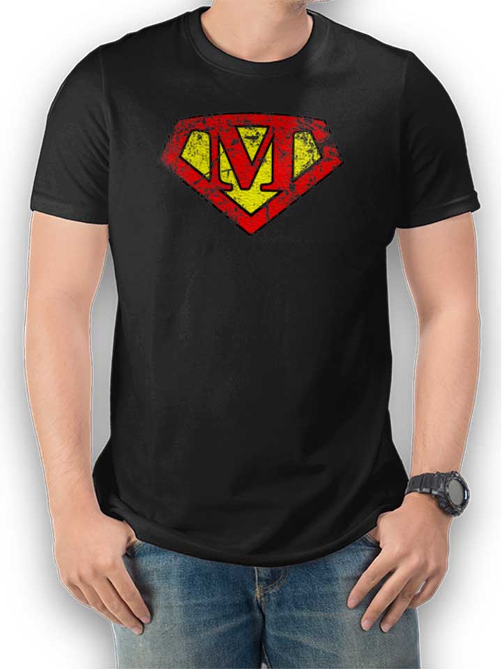M Buchstabe Logo Vintage T-Shirt schwarz L