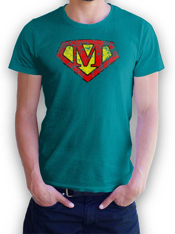 M Buchstabe Logo Vintage T-Shirt tuerkis L