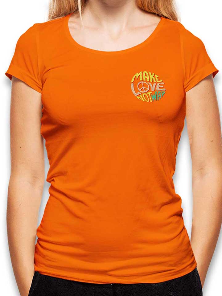 make-love-not-war-chest-print-damen-t-shirt orange 1