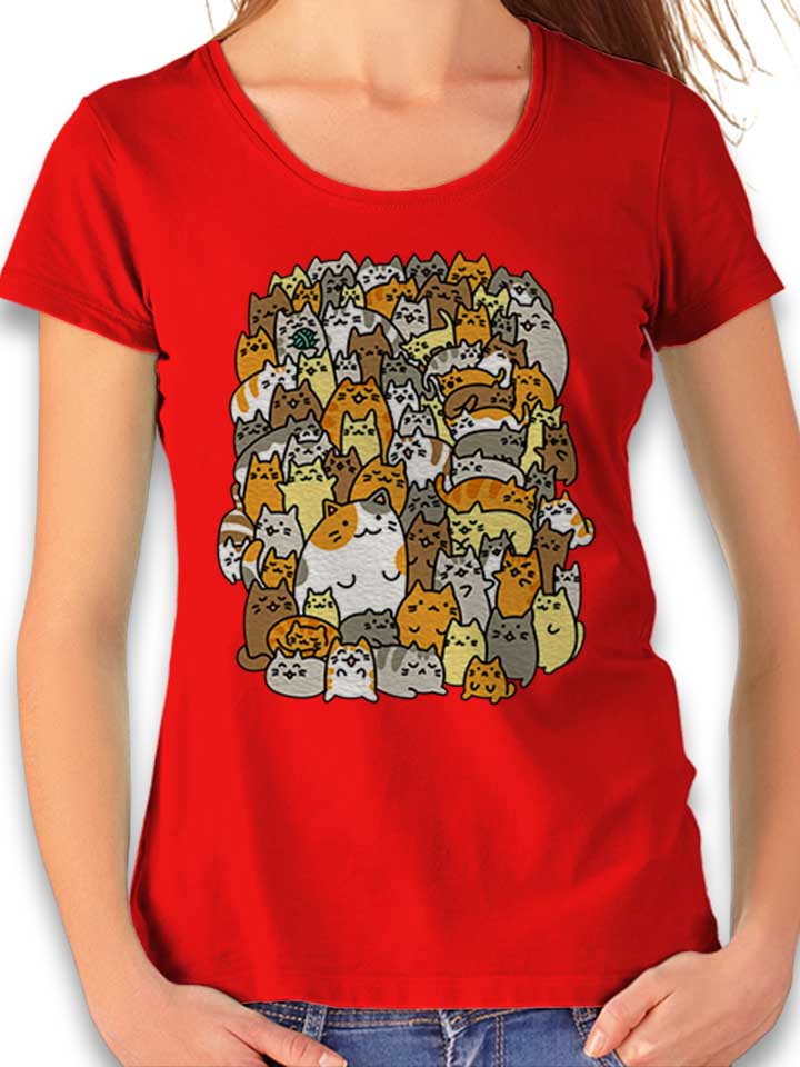 Many Cats Damen T-Shirt rot L