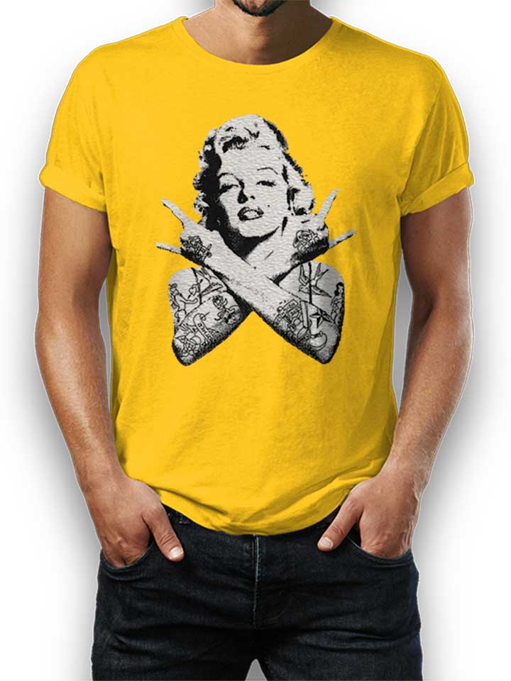 marilyn-monroe-pin-up-tattoo-t-shirt gelb 1