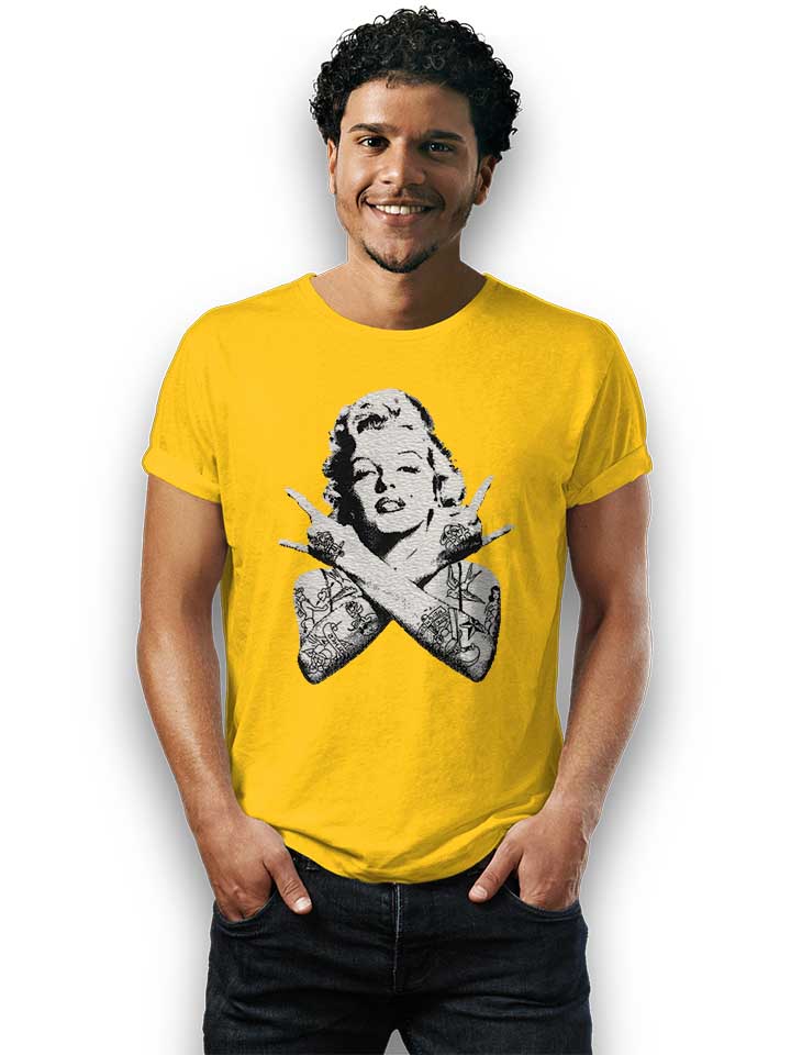 marilyn-monroe-pin-up-tattoo-t-shirt gelb 2
