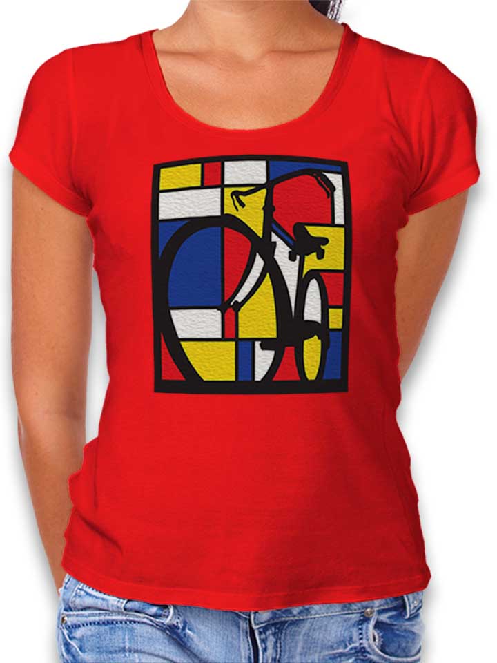Mondrian Bicycle Art Camiseta Mujer rojo L