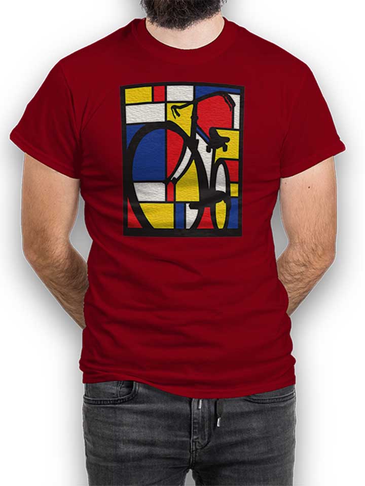 Mondrian Bicycle Art T-Shirt maroon L