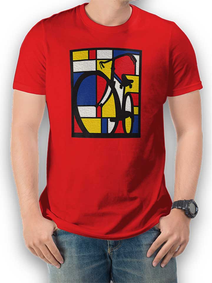 Mondrian Bicycle Art T-Shirt red L