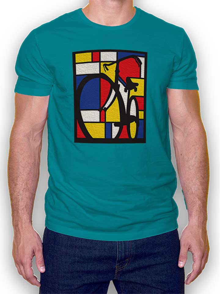Mondrian Bicycle Art T-Shirt turquoise L