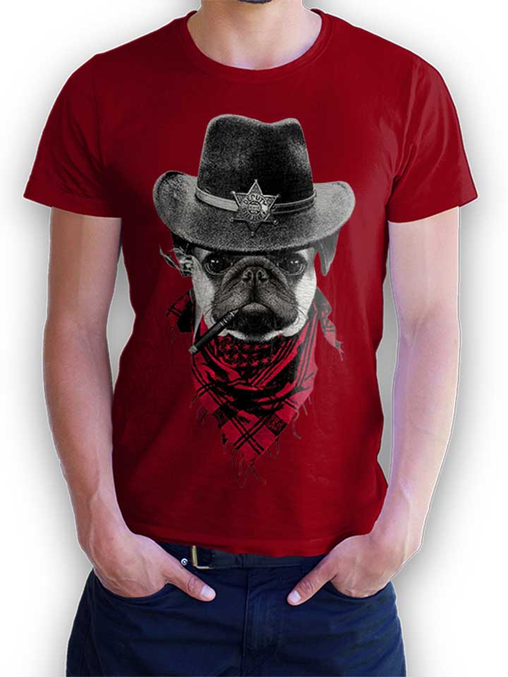 Mops Sheriff Dog T-Shirt bordeaux L