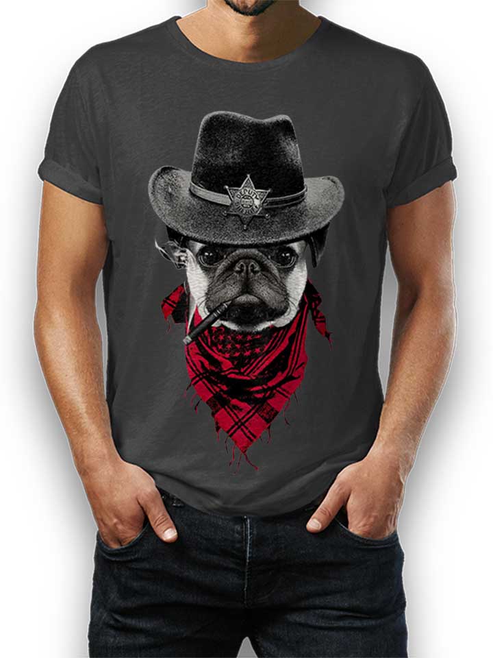 Mops Sheriff Dog T-Shirt dunkelgrau L