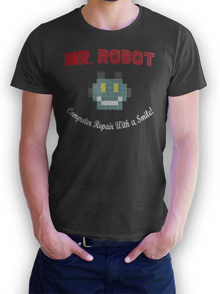 Mr Robot Computer Repair With A Smile T-Shirt grigio-scuro L
