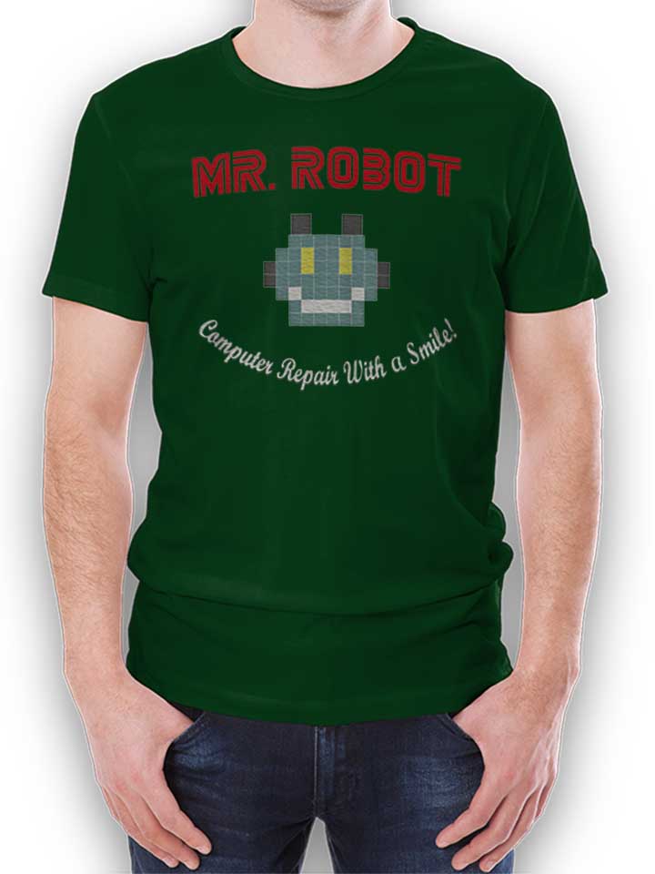Mr Robot Computer Repair With A Smile T-Shirt dark-green L
