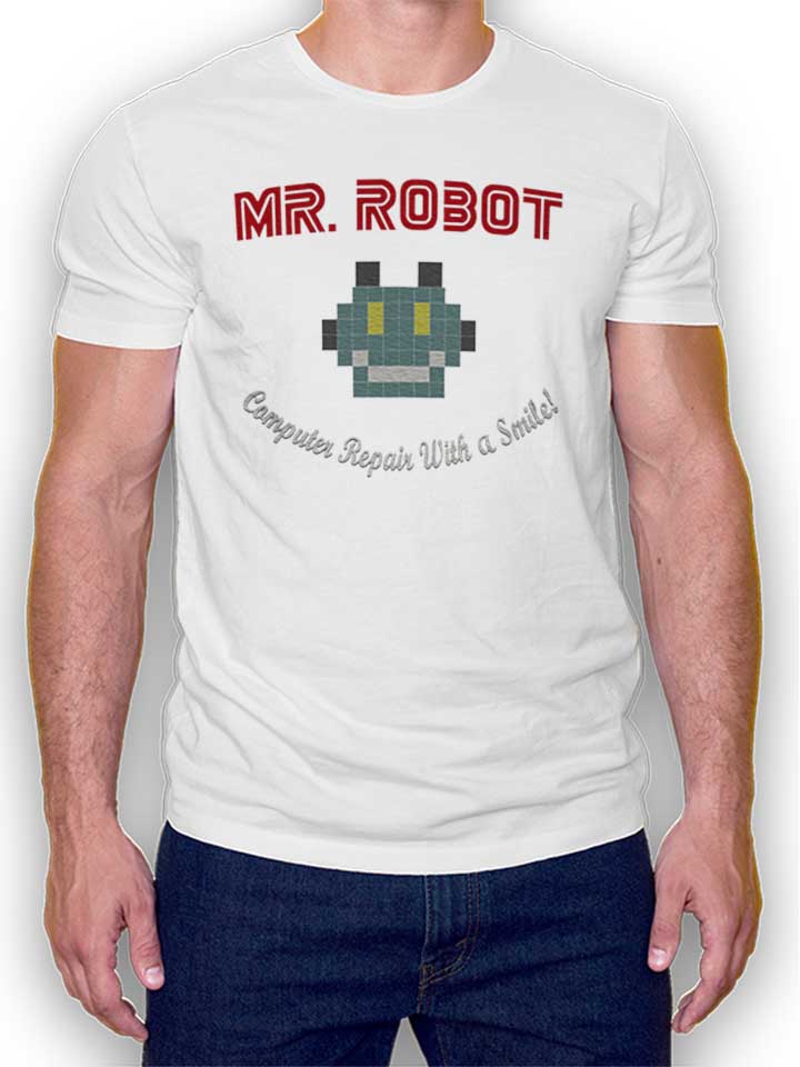 Mr Robot Computer Repair With A Smile T-Shirt bianco L