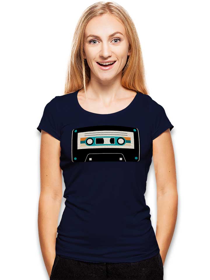 music-cassette-damen-t-shirt dunkelblau 2