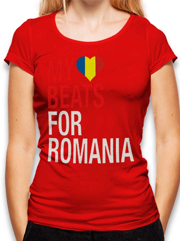 My Heart Beats For Romania Womens T-Shirt red L