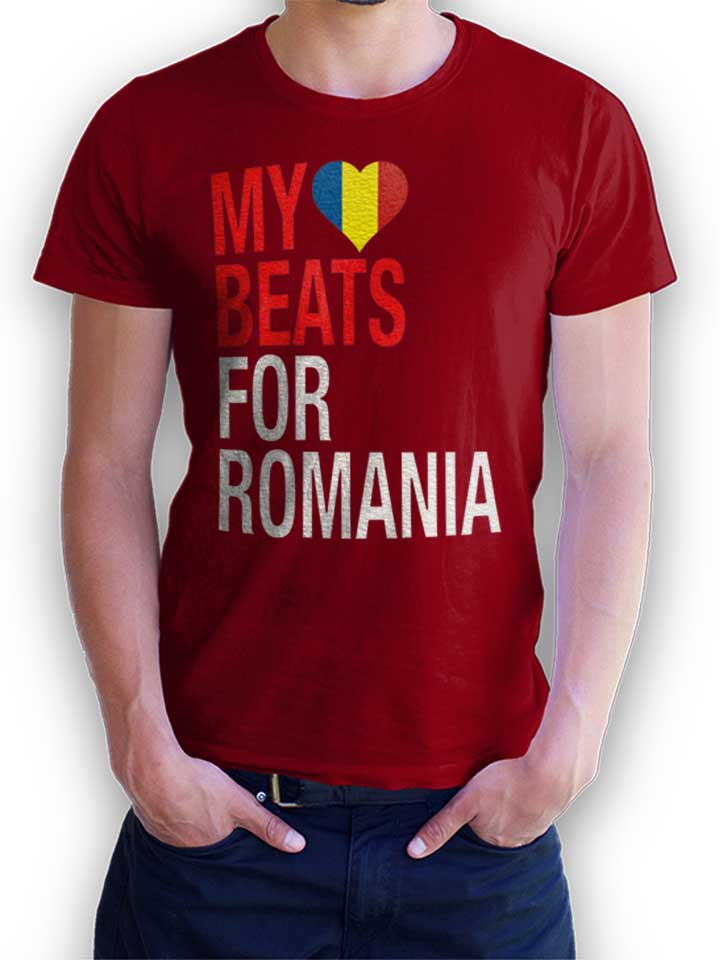 My Heart Beats For Romania T-Shirt bordeaux L