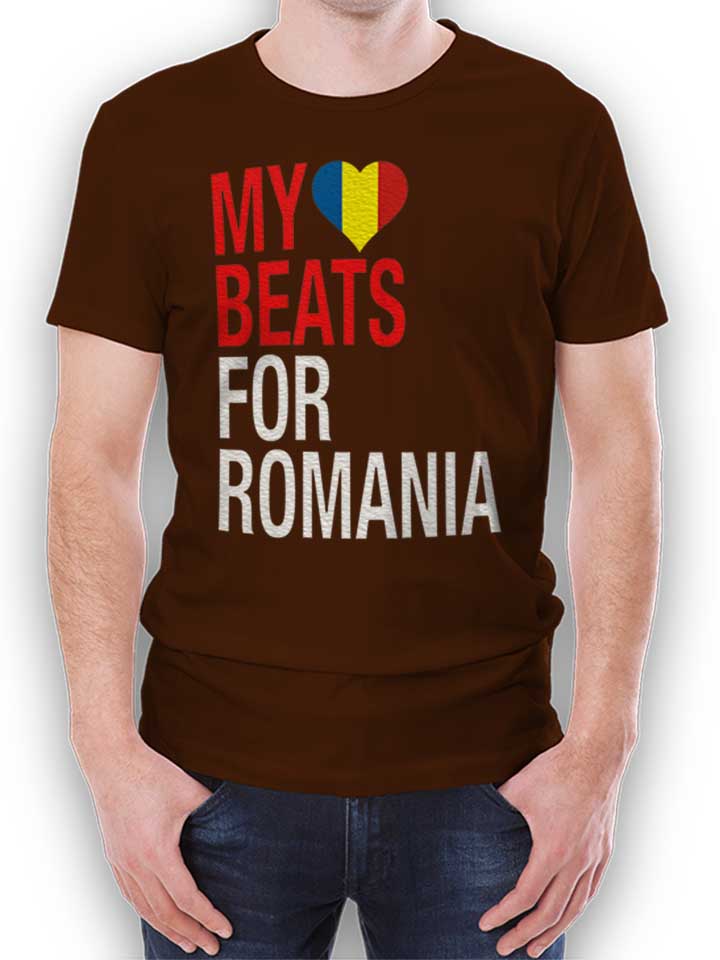 My Heart Beats For Romania T-Shirt marrone L