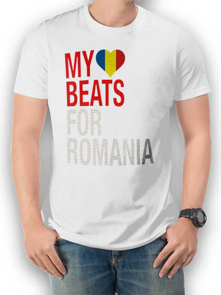 My Heart Beats For Romania T-Shirt bianco L