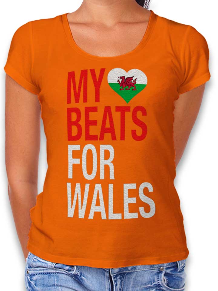 My Heart Beats For Wales T-Shirt Donna arancione L
